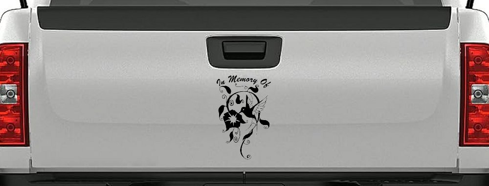In Memory Of Swirl Vine Hummingbird Car or Truck Window Decal Sticker (Black)