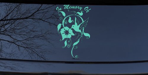 In Memory Of Swirl Vine Hummingbird Car or Truck Window Decal Sticker (Mint)