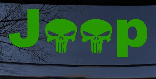 Jeep Punisher Skulls Off Road Car or Truck Window Vinyl Decal Sticker (Lime)