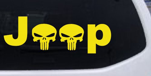 Jeep Punisher Skulls Off Road Car or Truck Window Decal Sticker (Yellow)