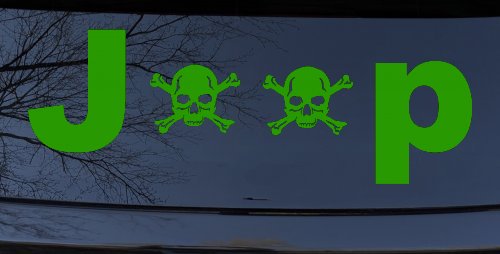 Jeep Skull Crossbones Off Road Car or Truck Window Decal Sticker (Lime)