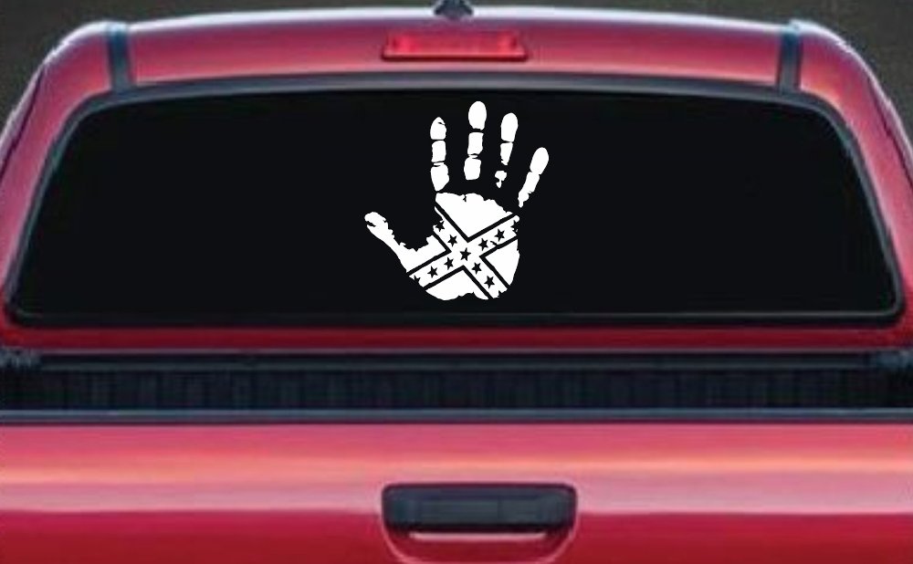 Muddy Dirty Hand Wave Confederate Rebel Flag Off Road Car or Truck Window Vinyl Decal Sticker (White)