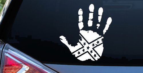 Muddy Dirty Hand Wave Confederate Rebel Flag Off Road Car or Truck Window Vinyl Decal Sticker (White)