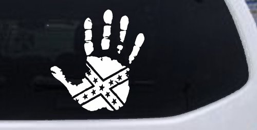 Muddy Dirty Hand Wave Confederate Rebel Flag Off Road Car or Truck Window Vinyl Decal Sticker (White)