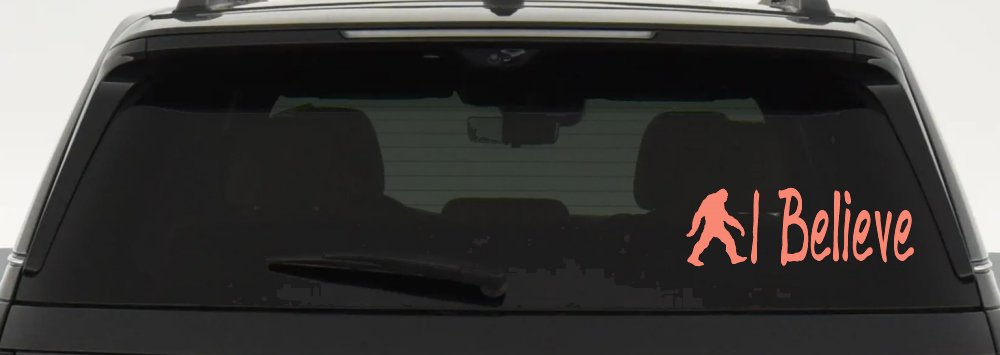 I Believe BigFoot Car or Truck Window Decal Sticker (Coral)