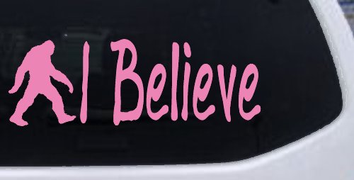 I Believe BigFoot Car or Truck Window Decal Sticker (Pink)