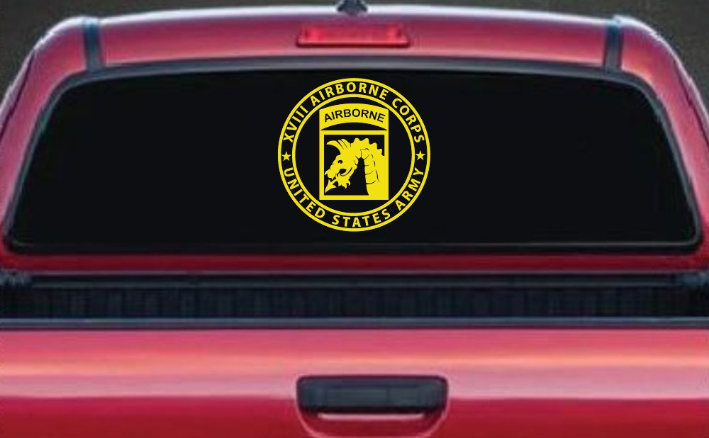 XVIII Blue Dragons AirBorne Military Car or Truck Window Decal Sticker (Yellow)