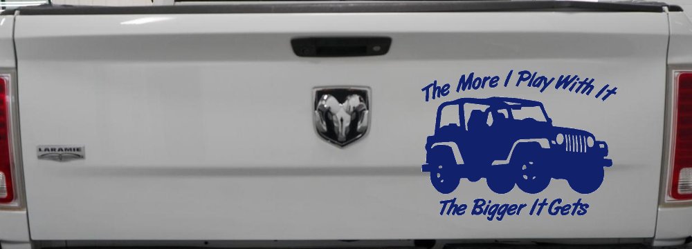 The More I Play With It The Bigger It Gets Jeep Off Road Car or Truck Window Decal Sticker (Navy)