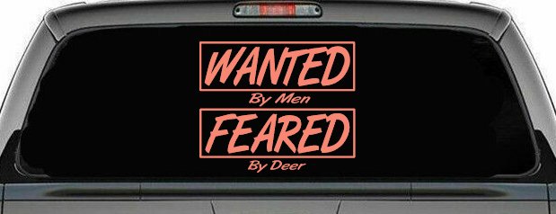 Wanted By Men Feared By Deer Hunting Car or Truck Window Decal Sticker