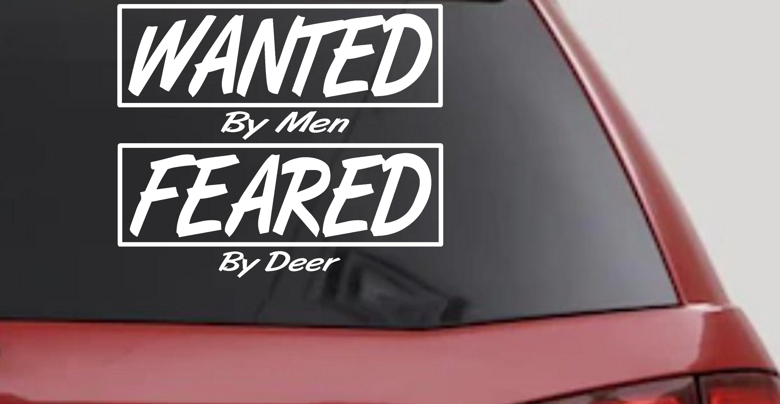 Wanted By Men Feared By Deer Hunting Car or Truck Window Vinyl Decal Sticker (White)