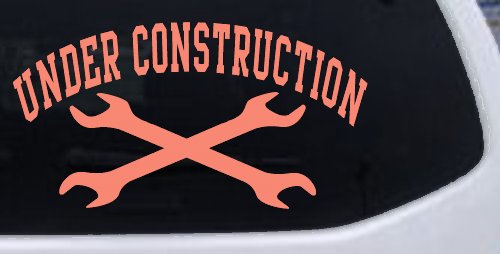 Under Construction Crossed Wrenches Motor Sports Car or Truck Window Decal Sticker (Coral)