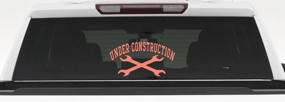 Under Construction Crossed Wrenches Motor Sports Car or Truck Window Vinyl Decal Sticker (Coral)