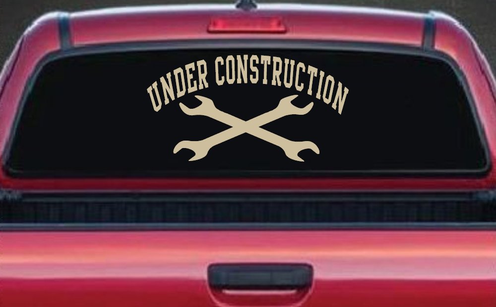 Under Construction Crossed Wrenches Motor Sports Car or Truck Window Decal Sticker (Desert Sand)
