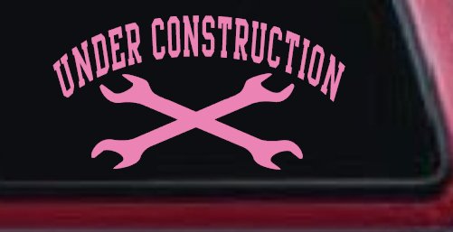 Under Construction Crossed Wrenches Motor Sports Car or Truck Window Decal Sticker (Pink)