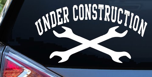 Under Construction Crossed Wrenches Motor Sports Car or Truck Window Decal Sticker (White)