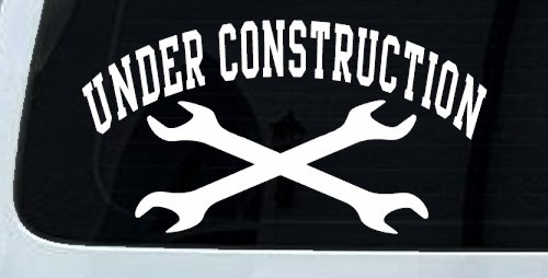 Under Construction Crossed Wrenches Motor Sports Car or Truck Window Decal Sticker (White)