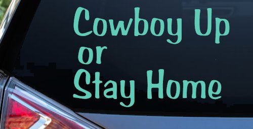 Cowboy Up Or Stay Home Western Car or Truck Window Decal Sticker (Mint)