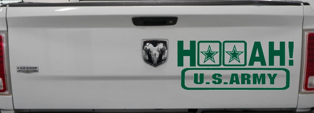 Hooah US Army Military Car or Truck Window Decal Sticker (Dark Green)