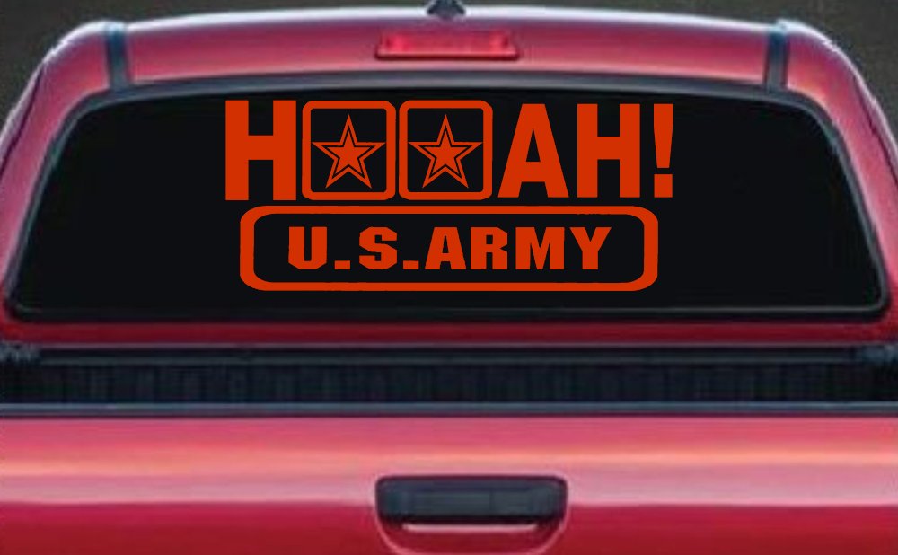 Hooah US Army Military Car or Truck Window Vinyl Decal Sticker (Orange Red)