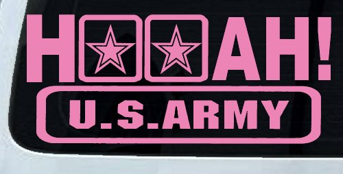 Hooah US Army Military Car or Truck Window Decal Sticker (Pink)