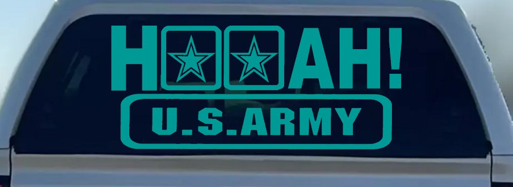 Hooah US Army Military Car or Truck Window Decal Sticker (Turquoise)