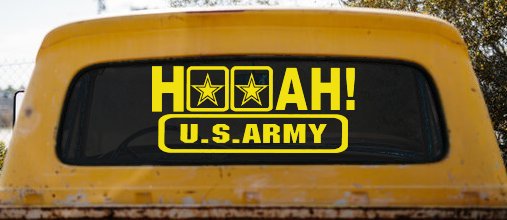 Hooah US Army Military Car or Truck Window Decal Sticker (Yellow)