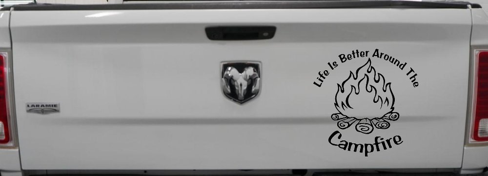 Life Is Better Around The Campfire Camping Hiking Hunting And Fishing Car or Truck Window Decal Sticker (Black)