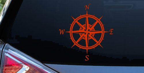 Compass Rose Car or Truck Window Decal Sticker (Orange Red)