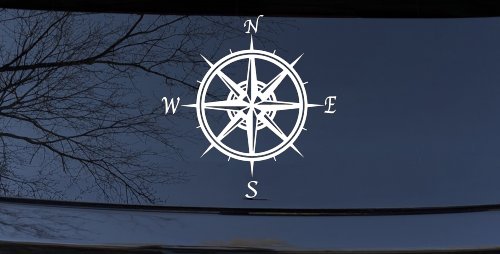 Compass Rose Car or Truck Window Decal Sticker (White)
