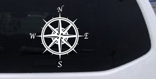 Compass Rose Car or Truck Window Decal Sticker (White)
