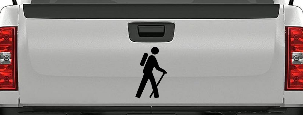 Hiking Hiker Stick Figure Car or Truck Window Decal Sticker (Black)