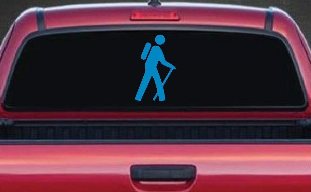 Hiking Hiker Stick Figure Car or Truck Window Decal Sticker (Blue)
