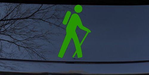 Hiking Hiker Stick Figure Car or Truck Window Decal Sticker (Lime)