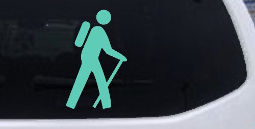 Hiking Hiker Stick Figure Car or Truck Window Decal Sticker (Mint)