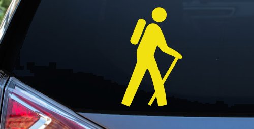 Hiking Hiker Stick Figure Car or Truck Window Decal Sticker (Yellow)