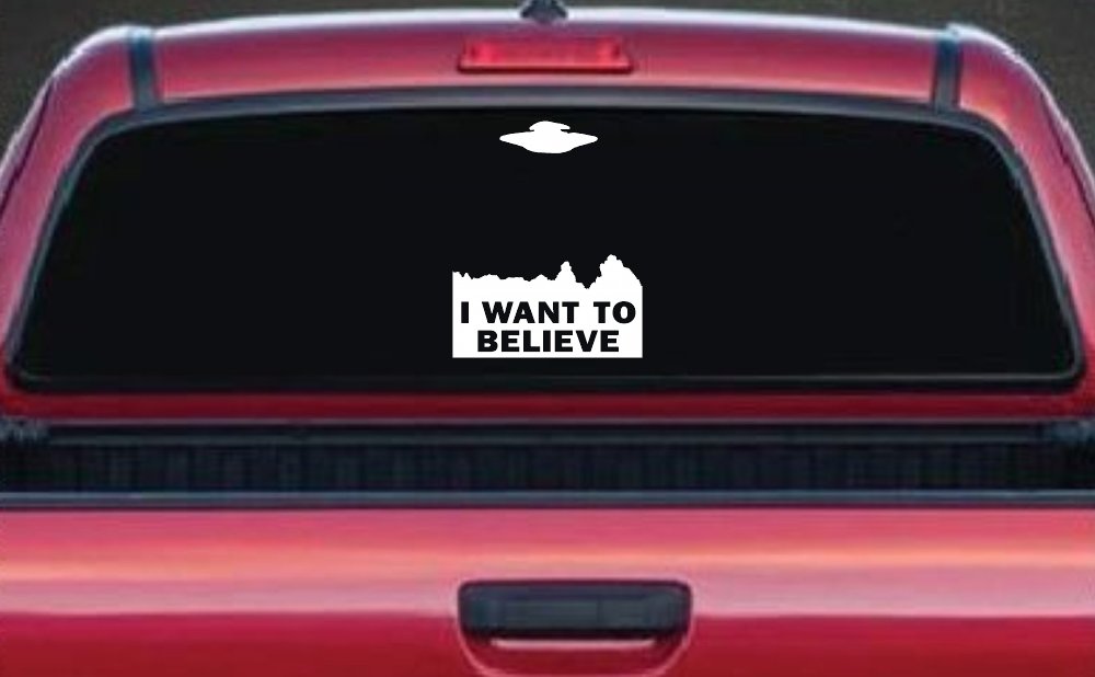 X Files I Want To Believe Space Ship Aliens Sci Fi Car or Truck Window Decal Sticker (White)