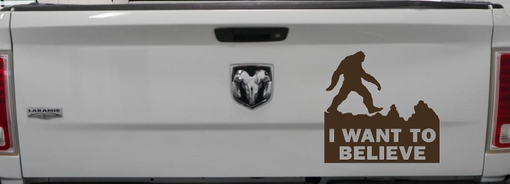 I Want To Believe Bigfoot Sasquatch Yetti Car or Truck Window Decal Sticker (Brown)