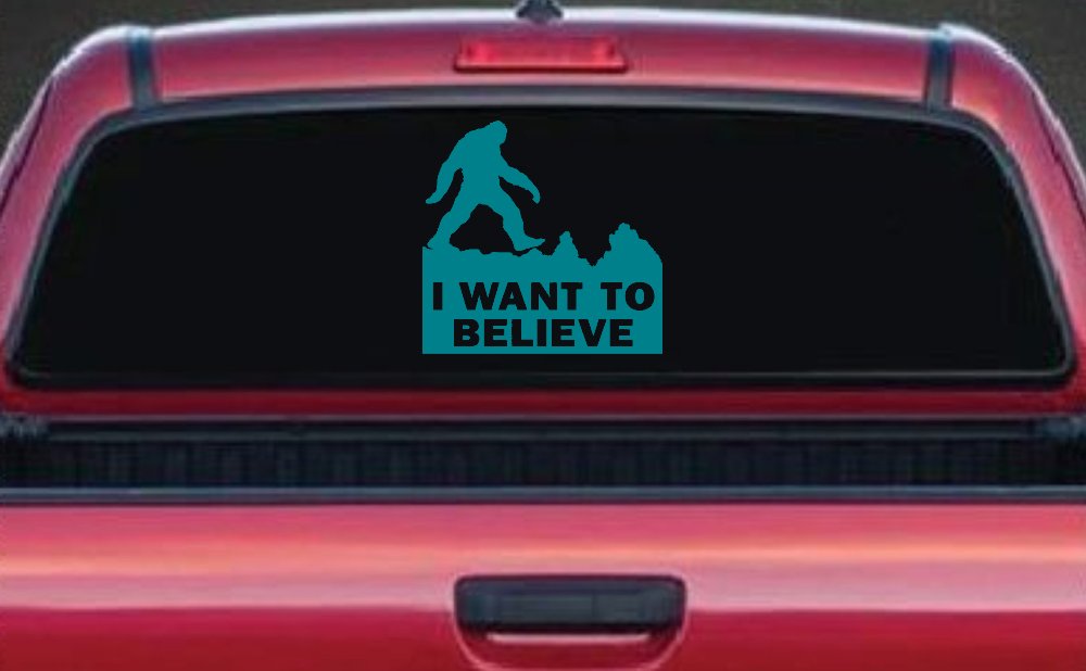 I Want To Believe Bigfoot Sasquatch Yetti Car or Truck Window Decal Sticker (Turquoise Blue)