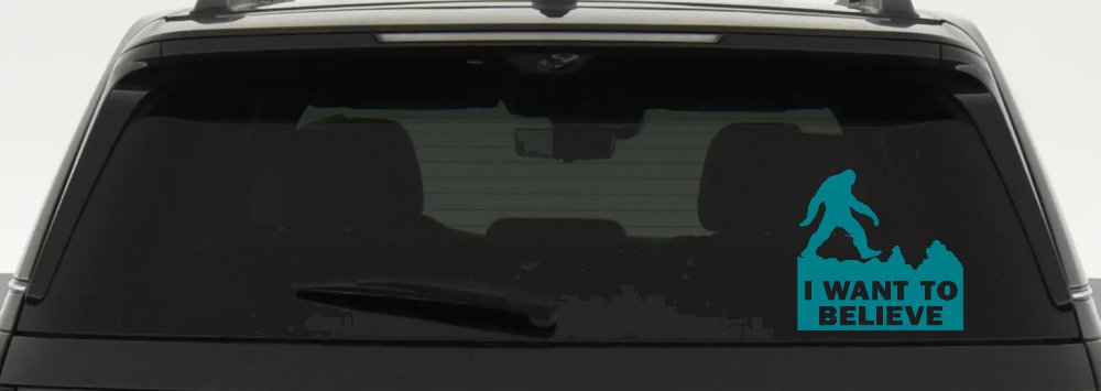 I Want To Believe Bigfoot Sasquatch Yetti Car or Truck Window Decal Sticker (Turquoise Blue)