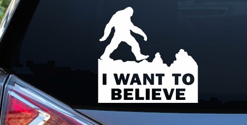 I Want To Believe Bigfoot Sasquatch Yetti Car or Truck Window Vinyl Decal Sticker (White)