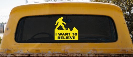 I Want To Believe Bigfoot Sasquatch Yetti Car or Truck Window Decal Sticker (Yellow)