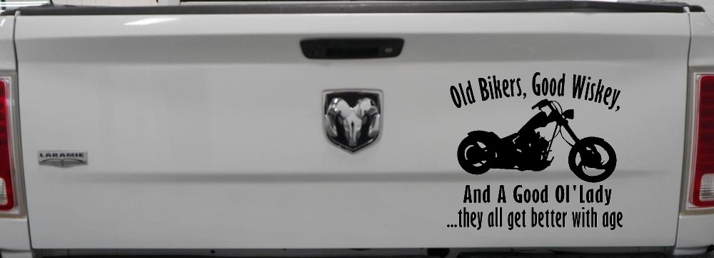 Old Bikers Good Wiskey And A Good Ol' Lady They All Get Better With Age Biker Car or Truck Window Decal Sticker