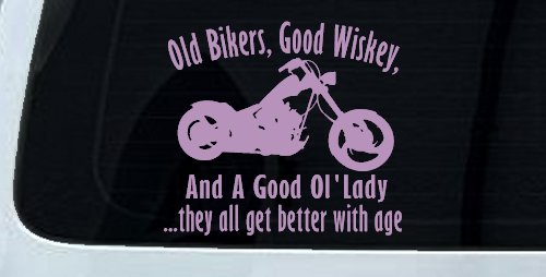 Old Bikers Good Wiskey And A Good Ol' Lady They All Get Better With Age Biker Car or Truck Window Decal Sticker (Lilac)
