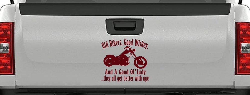 Old Bikers Good Wiskey And A Good Ol' Lady They All Get Better With Age Biker Car or Truck Window Decal Sticker (Purple Red)