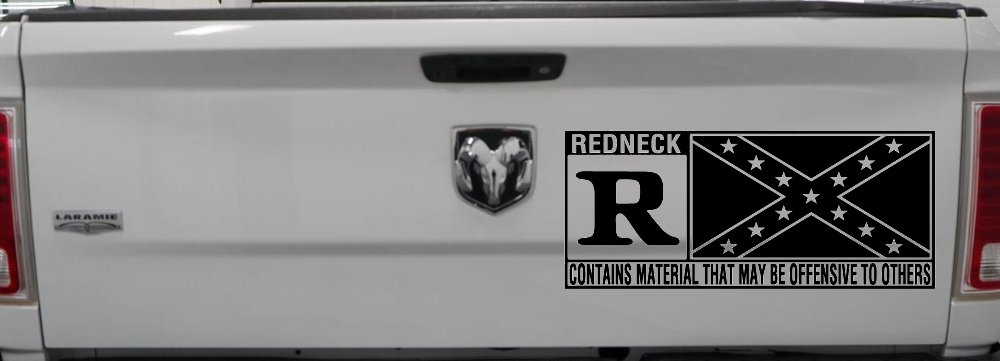 Rated R Redneck Confederate Flag  Country Car or Truck Window Decal Sticker (Black)