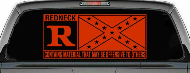 Rated R Redneck Confederate Flag  Country Car or Truck Window Decal Sticker (Orange Red)