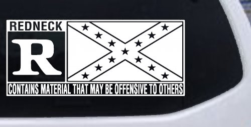 Rated R Redneck Confederate Flag  Country Car or Truck Window Decal Sticker (White)