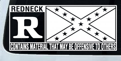 Rated R Redneck Confederate Flag  Country Car or Truck Window Decal Sticker (White)