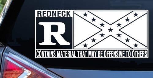 Rated R Redneck Confederate Flag  Country Car or Truck Window Vinyl Decal Sticker (White)
