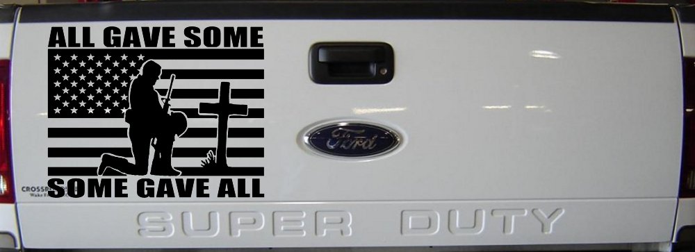 All Gave Some Some Gave All Flag Soldier at Cross Military Car or Truck Window Decal Sticker (Black)